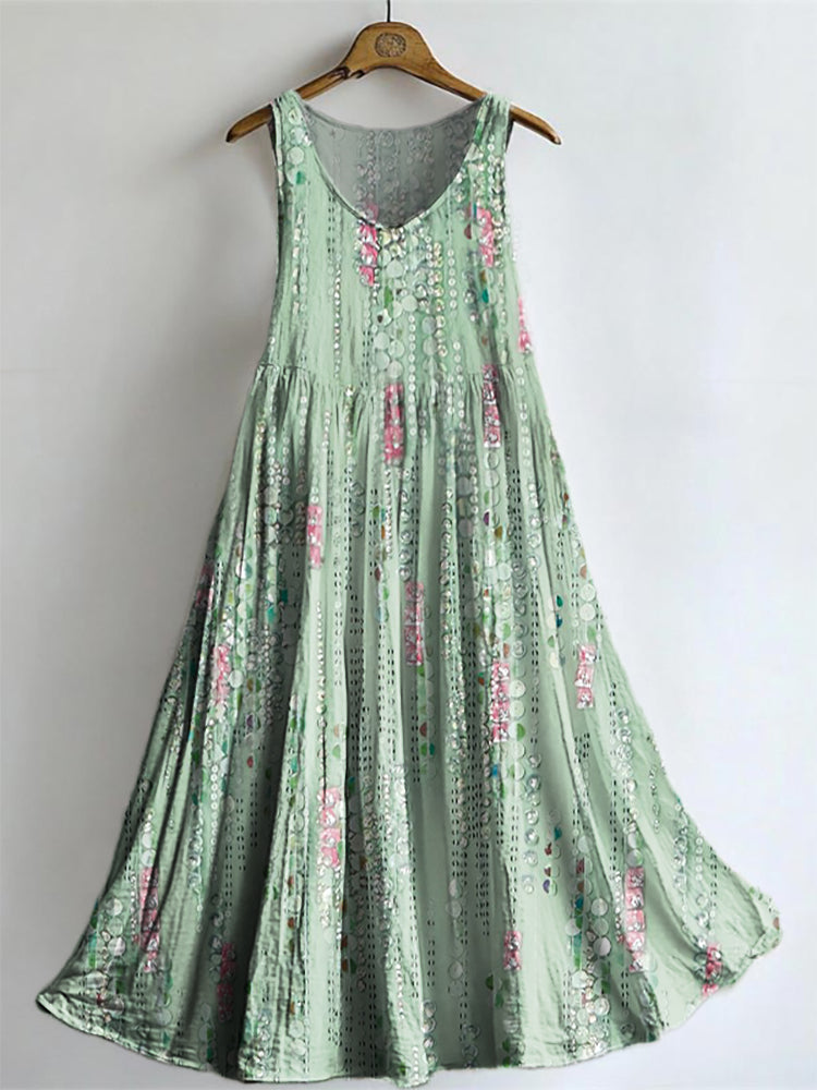 Women's Texture Art Pattern Print Sleeveless Cotton Pocket Dress