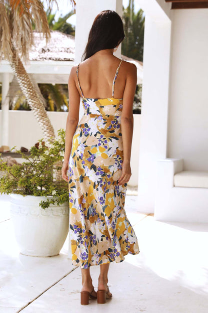 Slit Cami Backless Cut-out Midi Dress