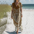 Women's Vintage Floral Art Print V-neck Casual Midi Dress elevenforest