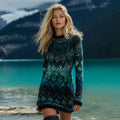 Women's Norwegian Icelandic Jacquard Cozy Knit Sweater Dress elevenforest