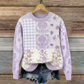 Boho Floral Patchwork Art Pattern Women's Casual Sweater elevenforest