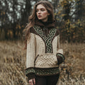 Women's Irish Celtic Contrasting Cord Jacquard Hooded Sweater elevenforest