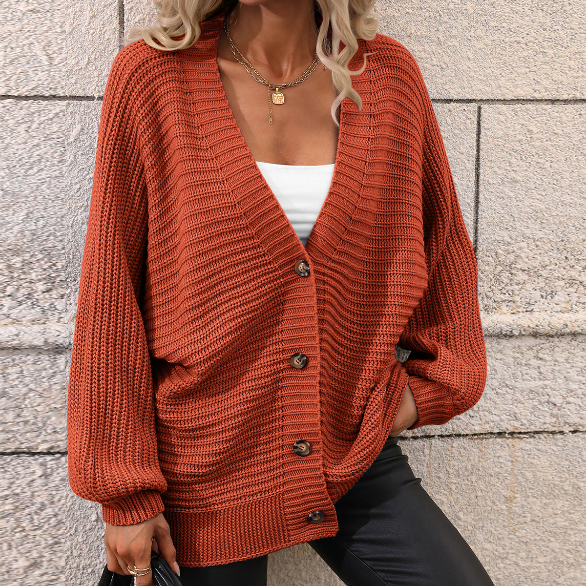 Autumn Winter Knitting Single Breasted Color Knitted Cardigan Loose Sweater