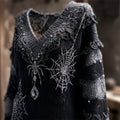 Halloween Gothic Crystal Spider & Spiderweb Embroidered Cozy Sweater elevenforest