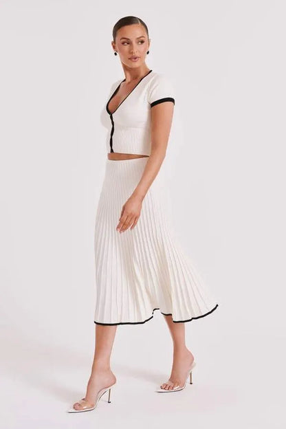 Marcia V-neck Pleated Skirt Set