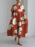 Floral Print Crew Neck Short Sleeve Midi Dress