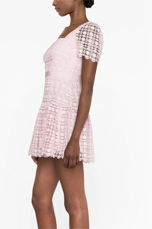 Square Collar Lace Mini Dress