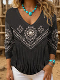 Women's Vintage Western Tassel Drop Shoulder Top elevenforest