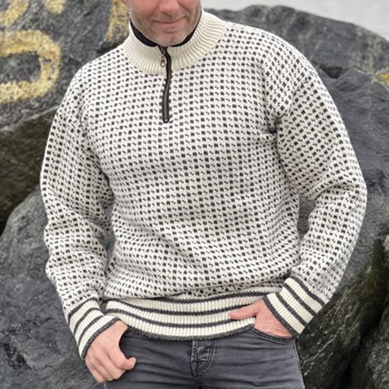 Vintage Warmth Norwool Icelandic Knit Jacquard Half Zip Collar Sweater（Unisex ） elevenforest