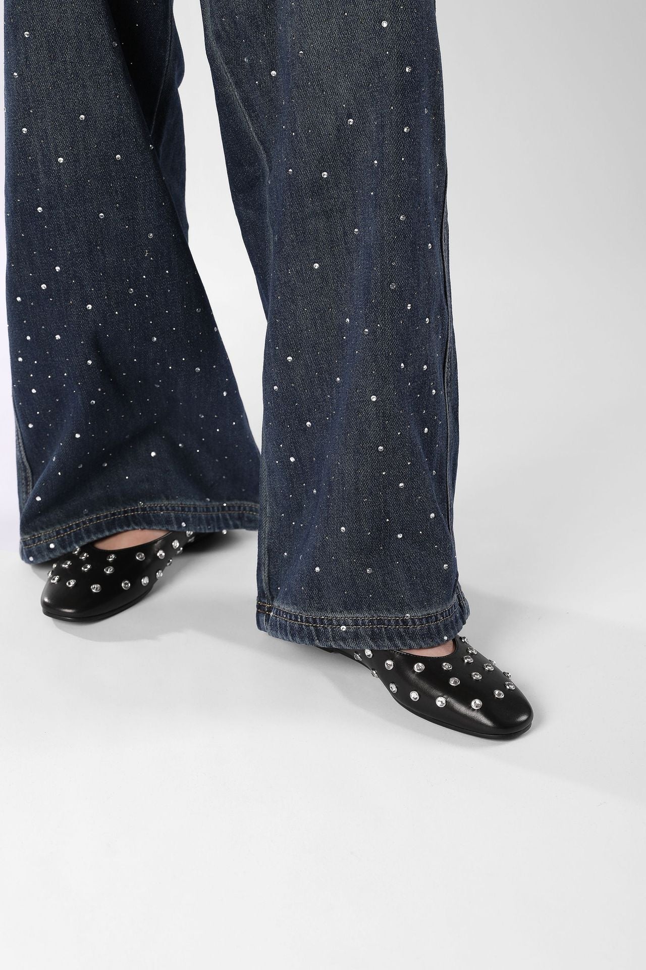 Studded Rhinestones Mary Jane One-line Buckle Ballet Flats