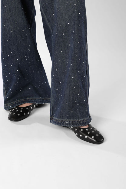 Studded Rhinestones Mary Jane One-line Buckle Ballet Flats