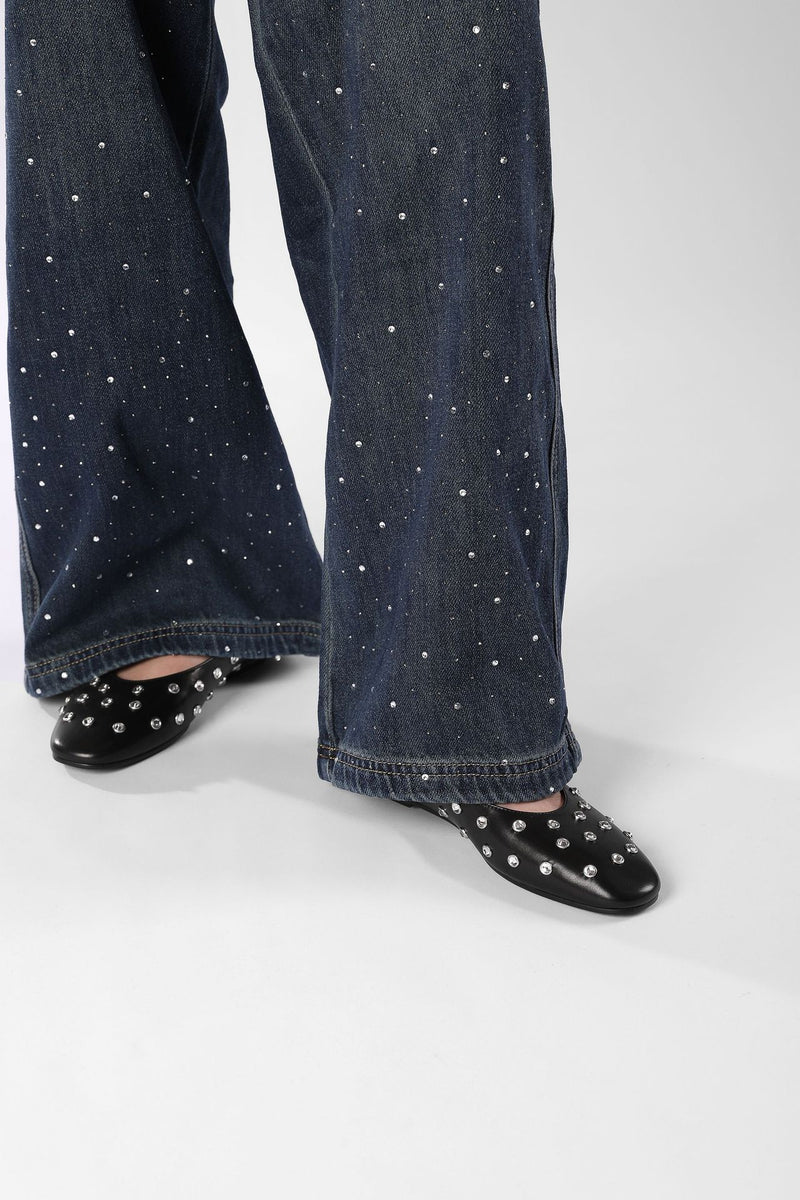 Studded Rhinestones Mary Jane One-line Buckle Ballet Flats