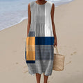Women's Vintage Striped Art Print Linen Tank Dress elevenforest