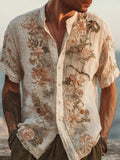Boho Floral Lace Embroidered Men's Linen Short Sleeve Shirt elevenforest
