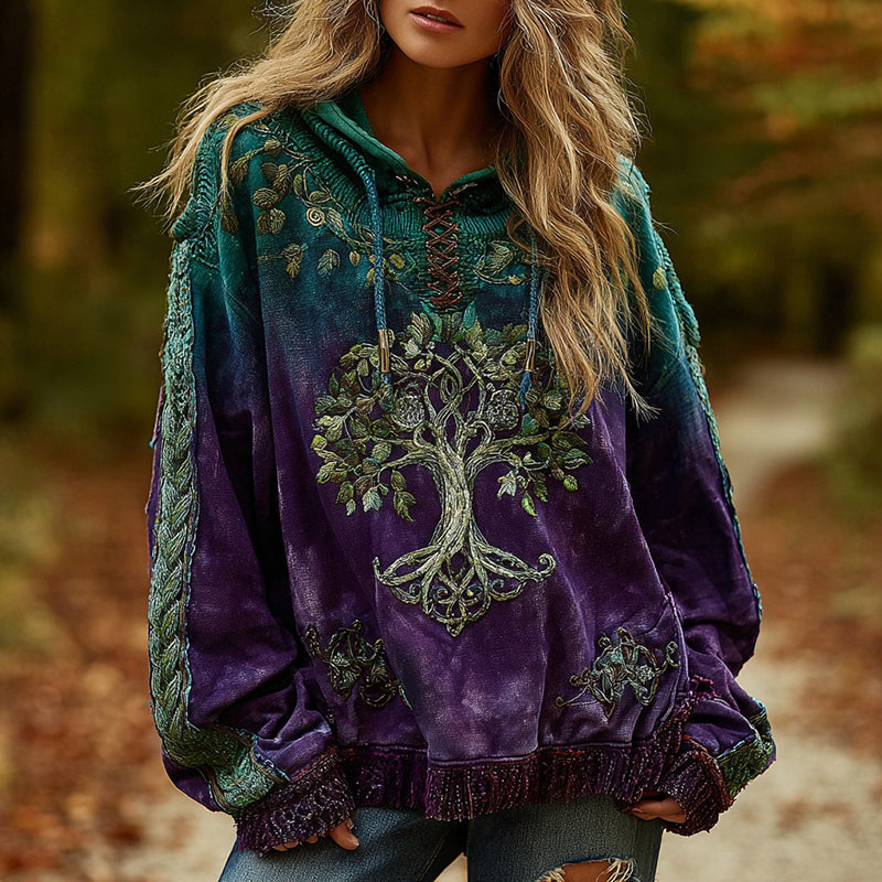 Women's Viking Celtic Knot Tree Of Life Comfort Warm Hoodie elevenforest