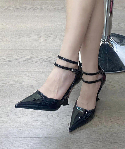 Black Splicing Buckle Strap Wedge Sandals Pointed Toe Oi023