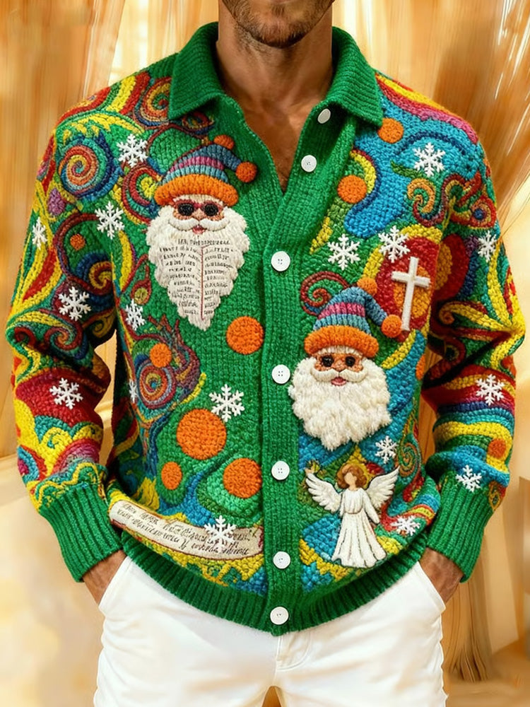 Comstylish Men's Retro Painted Santa Claus Knit Sweater
