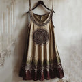 Vintage Viking Totem Color Block Linen Tank Dress elevenforest