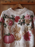 Comstylish Pumpkin And Maple Leaf Plush Warm Round Neck Sweater