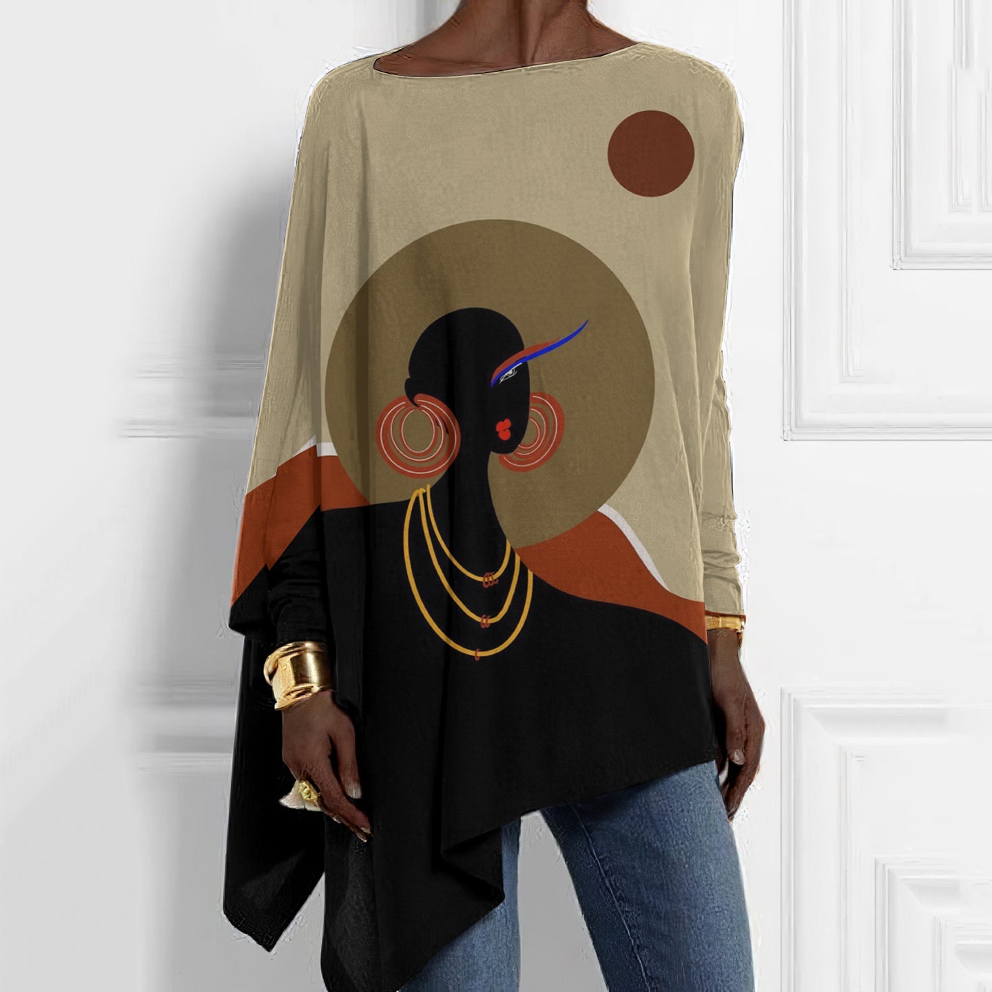Comstylish Vintage African Portrait Art Print Irregular T-shirt