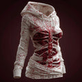Comstylish Classy Skeleton Bloody Roses Bandages Hooded Sweater