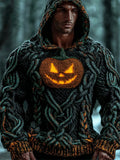 Viking Halloween Pumpkin Lights Men's Chunky Knit Twist Hooded Sweater elevenforest