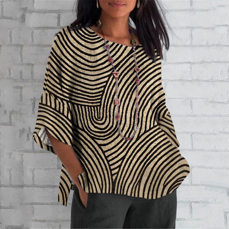 Comstylish Vintage Stripe Pattern Women's Linen T-shirt