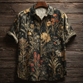 Bohemian Style Plant And Flower Pattern Men's Retro Cotton And Linen Shirt elevenforest