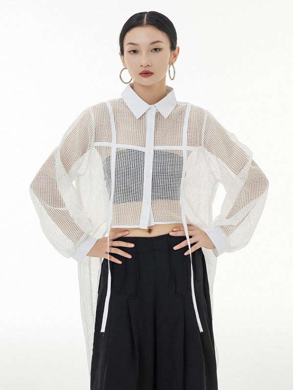 Stylish Long Sleeves Loose Mesh See-through Sun Protection Blouses&shirts Tops