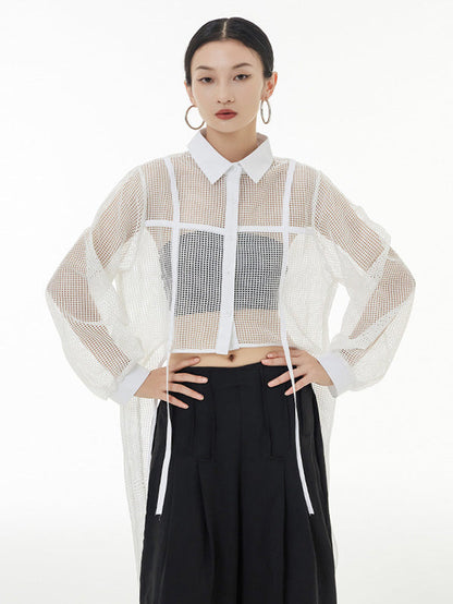 Stylish Long Sleeves Loose Mesh See-through Sun Protection Blouses&shirts Tops