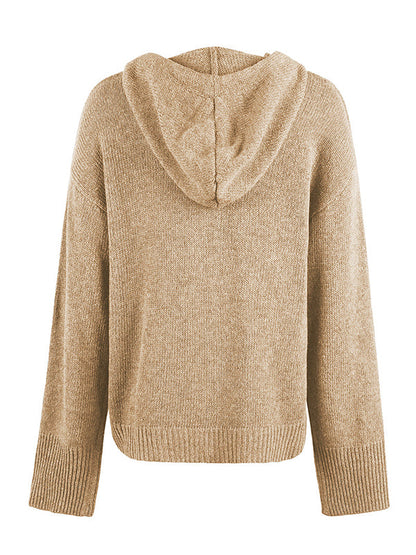 Wrap Buttoned Hooded Color Cardigan