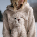 Comstylish Cute Fuzzy Dog Embroidered Cozy Hooded Sweater