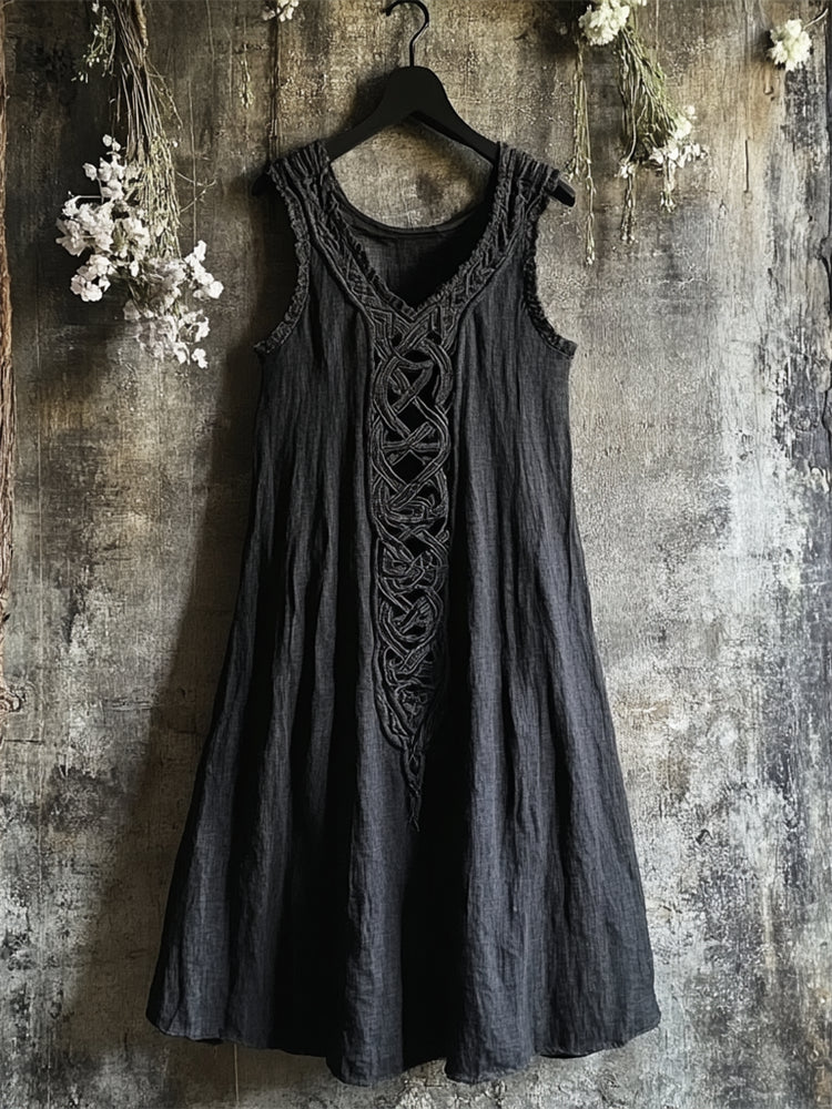 Vintage Viking Celtic Knot Patchwork Linen Tank Dress elevenforest