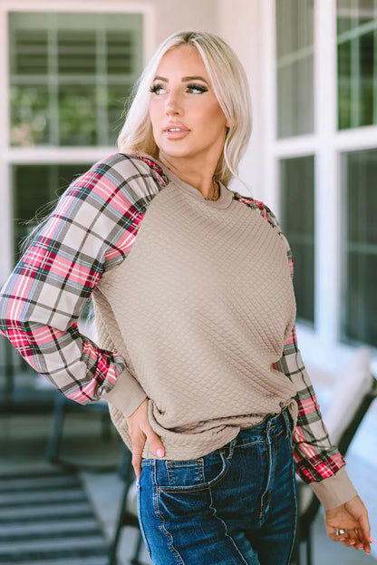 Apricot Plaid Raglan Sweatshirt