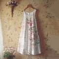 Vintage Floral Art Print Linen Blend Tank Dress elevenforest
