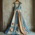 Boho Starfish & Sea Shells Patchwork Linen Maxi Dress elevenforest