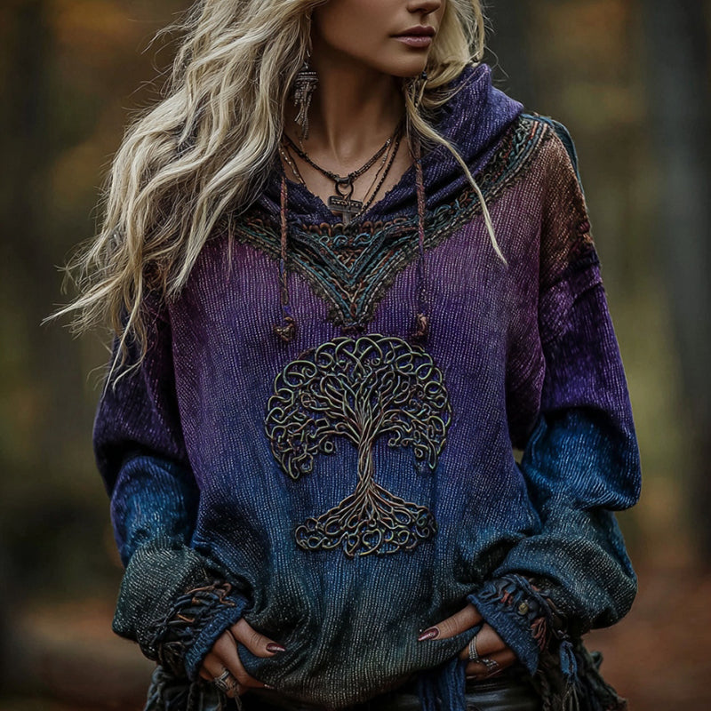 Women's Viking Tree Of Life Celtic Knot Art Gradient Comfort Hoodie elevenforest