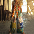 Women's Retro Floral Patchwork Art Print Casual Jumpsuit elevenforest