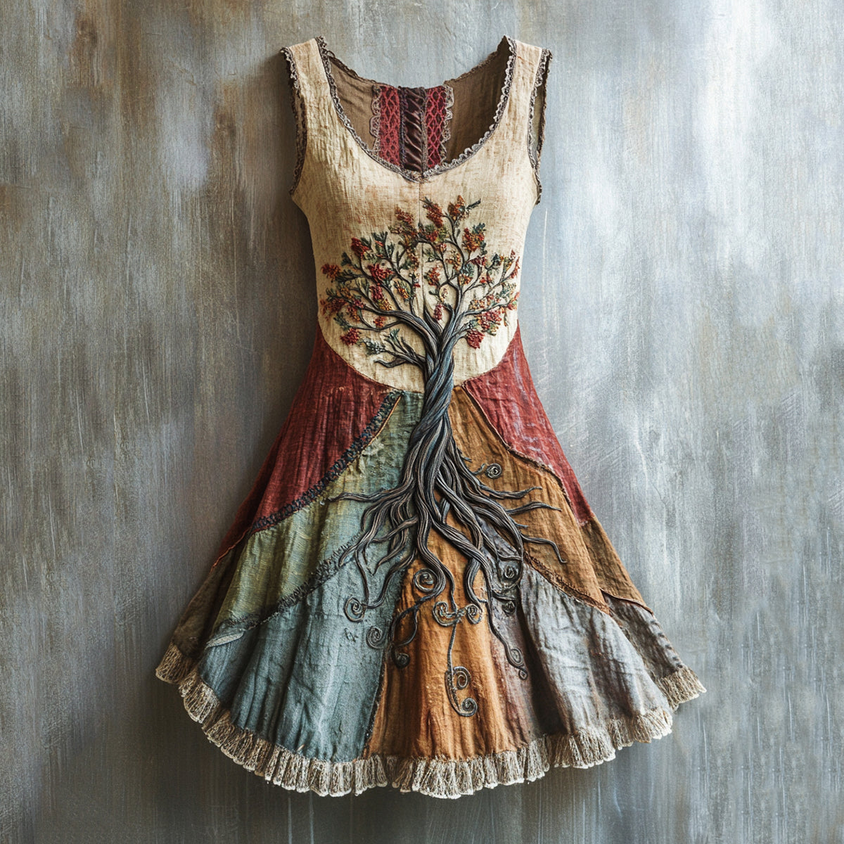 Viking Tree Of Life Lace Art Linen Tank Dress elevenforest