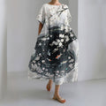 Comstylish Women's Japanese Art Floral Print Midi Dress