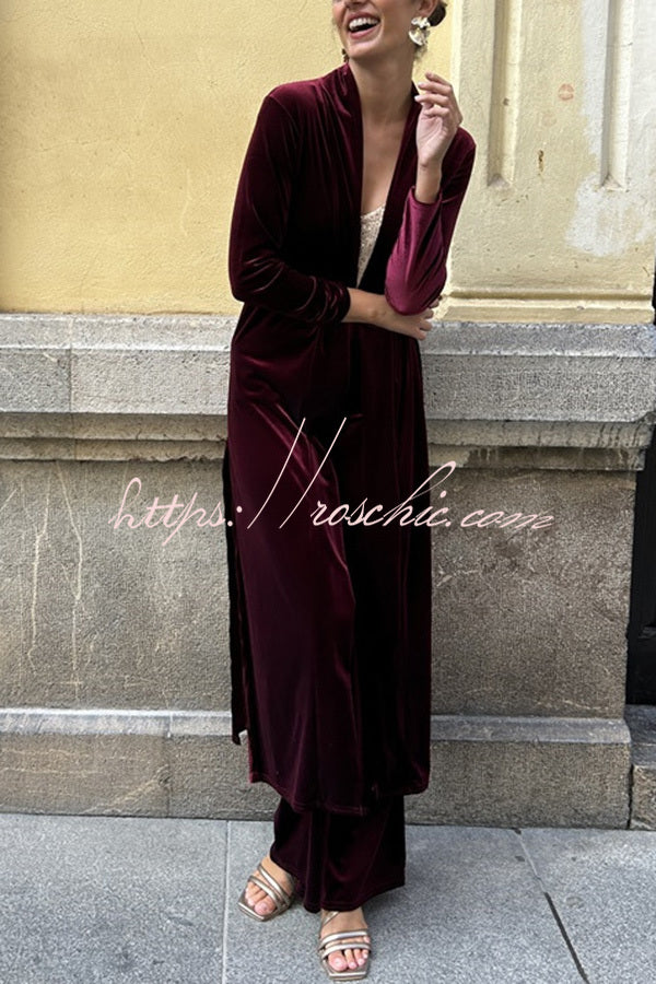 Rooice Velvet Patchwork Long Sleeved Coat