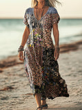 Women's Vintage Floral Art Print Pocket Cotton Dress