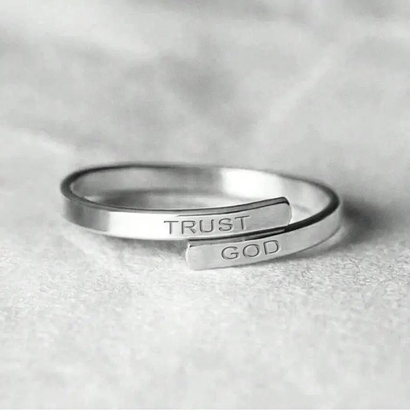 Silver Trust God Engraved Ring - (adjustable)