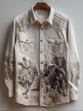 Western Cowboy Style Animal Elements Retro Cotton And Linen Men's Shirt elevenforest