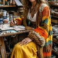 Women's Colorful Patchwork Pattern Print Cardigan artswardrobe