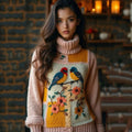 Comstylish Women's Flower And Bird Embroidery Colorblock Turtleneck Sweater