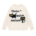 Abstract Cute Black Cat Graphic Jacquard Art Fuzzy Knit Unisex Sweater elevenforest