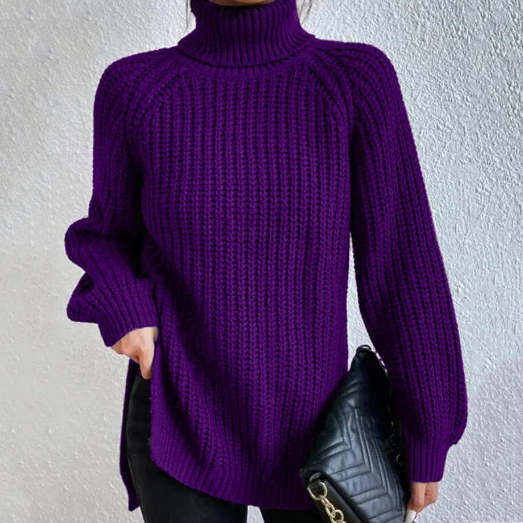 Retro Mid Length Raglan Sleeves High Lapel Split Sweater elevenforest