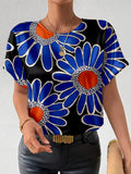 Comstylish Japanese Flower Art Pattern Casual T Shirt