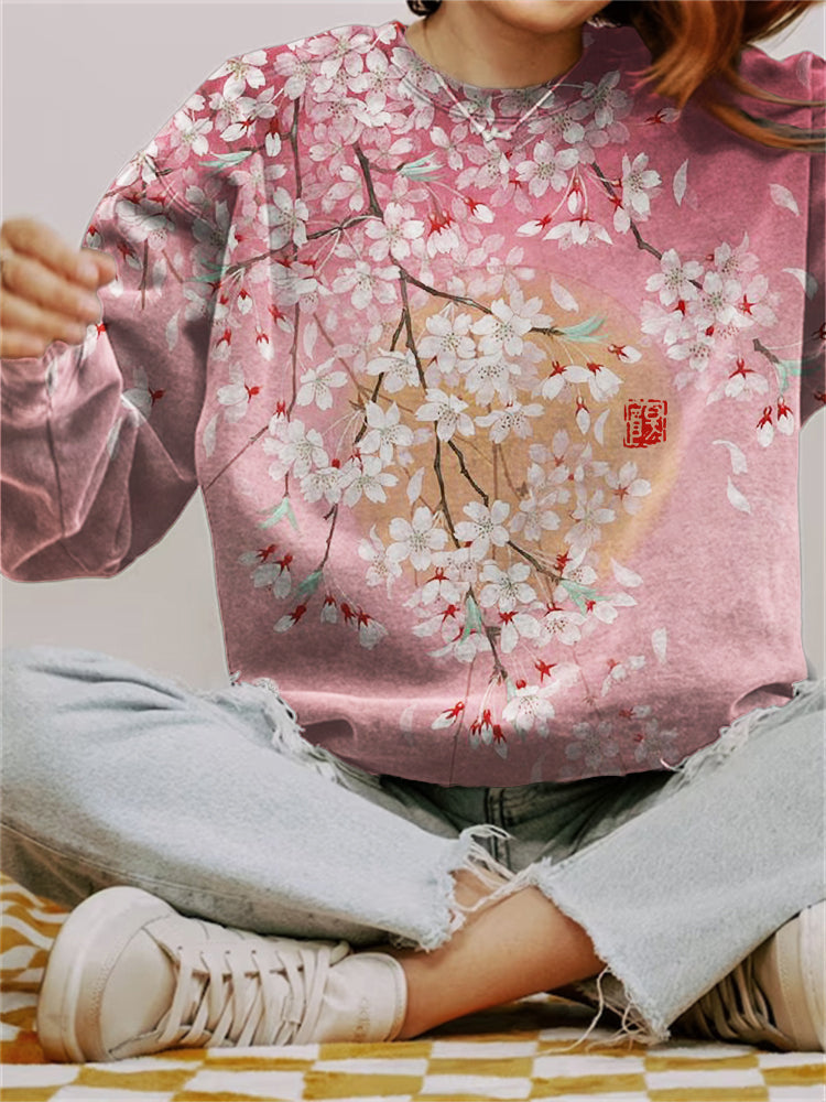 Cherry Blossom Full Moon Japanese Art Gradient Sweatshirt elevenforest